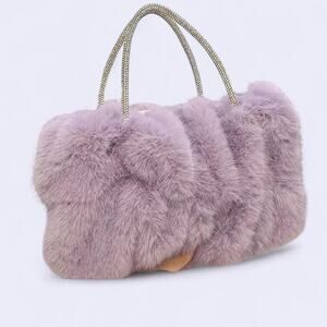 Purple Lavender Faux Fur Mini Bag Silver Sparkle Chain Strap Party Kawaii
